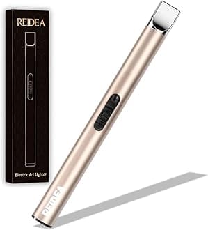 [2 Pack] REIDEA Electronic Candle Lighter Arc Windproof Flameless USB Rechargeable Lighter with Safe Button for Home Kitchen (S4, Champagne Gold)