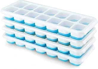 Airabc Ice Cube Tray, Pack of 4 Silicone Ice Cube Trays with Lid, Space-Saving and Stackable Ice Tray Ice Cube, LFGB Certified and BPA Free Square Ice Cube Trays Easy to Remove