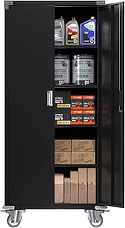 SUXXAN 72" Metal Storage Cabinet with Wheels and Pegboard, Lockable Rolling Steel Storage Cabinet with 4 Adjustable Shelves and Door for Garage, Office, Kitchen, Assembly RequiredRecycled Claim Standard 100