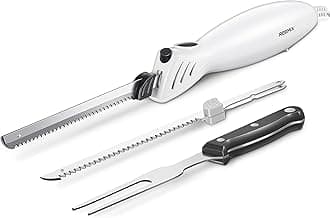 Electric Carving Knife, Electric Knife Set for Multi-Purpose Use, One Touch Operation, 2 Carving Blades Included and 1 Serving Fork (white)