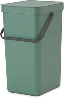 Sort & Go Waste Bin 16L (Fir Green), Space-Efficient Plastic Recycle Container with Handle, Removable and Stay-Open Lid, Easy to Clean Kitchen Bin without Nooks and Rims