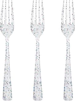 360pcs Glitter Disposable Plastic Forks, Clear Plastic Forks, Heavy Duty, Perfect for Birthdays, Parties, Weddings