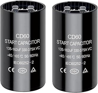 135-162 uf/MFD CD60 Round Start Capacitor ±20% 50/60 Hz 330-375 VAC Round Motor Well Pump Start Capacitor (135-162 uf/MFD, 2)