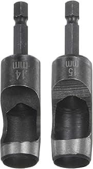 HARFINGTON 2pcs 14mm,15mm Leather Hollow Hole Punch 1/4" Hex Shank for Drills, Belt Hole Punch Punching Cutter Tool for Leathercraft Working
