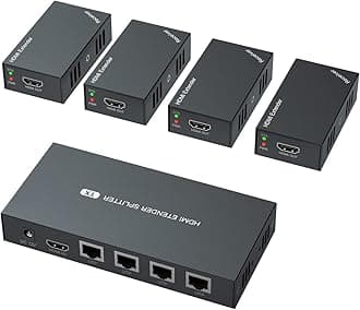 HDMI Extender Splitter 1x4 1080P@60Hz Over Cat 5E/6/7 Ethernet Cable 50m (165ft) Support EDID Copy POC Function (1 in 4 Out)