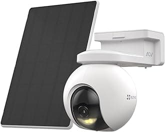 – EZVIZ 4K Solar Camera Outdoor Wireless + 5W Solar Panel, AOV Tech Low Energy Consumption, Colour Night Vision, Auto Tracking, Human Vehicle Detection, Two Way Audio, Sound Light Siren, CB8 Pro Kit