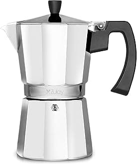 Zulay Moka Pot Espresso Stovetop Coffee Maker - Leak-Proof, aluminum, Easy to Clean, Heat Resistant Handle & Knob - for Authentic Cuban & Italian Style Espresso - Makes 6 Espresso Cups - Silver