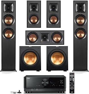 Klipsch Reference 5.2 Home Theater System, Bundle 2X R-625FA Floorstanding 2X R-12SW Subwoofer, R-52C Center, R-41M Bookshelf Speakers, and Yamaha RX-V6A 7.2-Channel AV Receiver