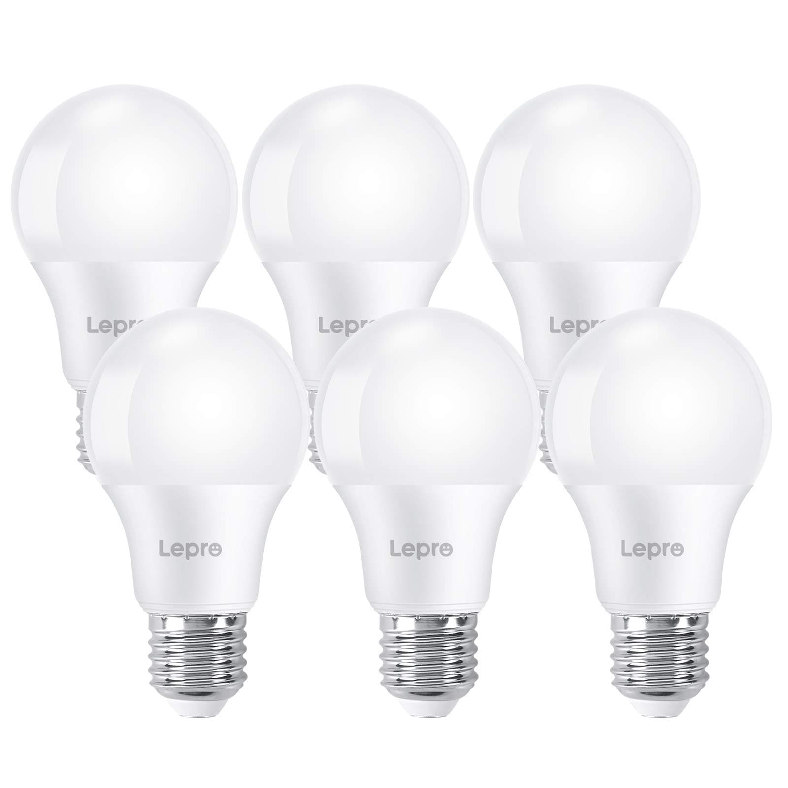 Lepro E27 Screw Bulb, Cool White 6500K, 60W Equivalent E27 LED Bulb, 8.5W 806lm Edison Screw Bulb, GLS Energy Saving E27 A19 LED Light Bulbs, Non-dimmable, Pack of 6