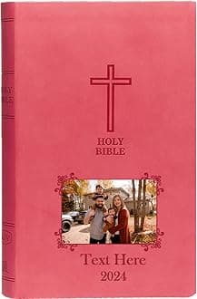 Personalized Gift Bible Custom Photo & Text, KJV, Pink (Cross), King James Version, Red Letter Edition, Comfort Print, Faux Leather