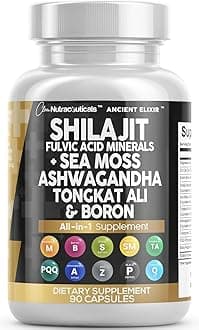 Athinika Nutrition Shilajit Supplement 10,000mg with Sea Moss 6000mg, Ashwagandha 6000mg, Tongkat Ali, Boron, Magnesium - Capsules for Men - 90 Count
