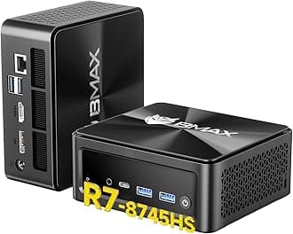 Bmax B8A Pro Mini PC, Ryzen 7 8745HS (Up to 4.9GHz, Beats i9-13900HK/R9 7940HS), 16GB DDR5 512GB SSD, Radeon 780M, 8K Triple Display AI Desktop Computer for OpenClaw, Claude Cowork, Gaming & Office