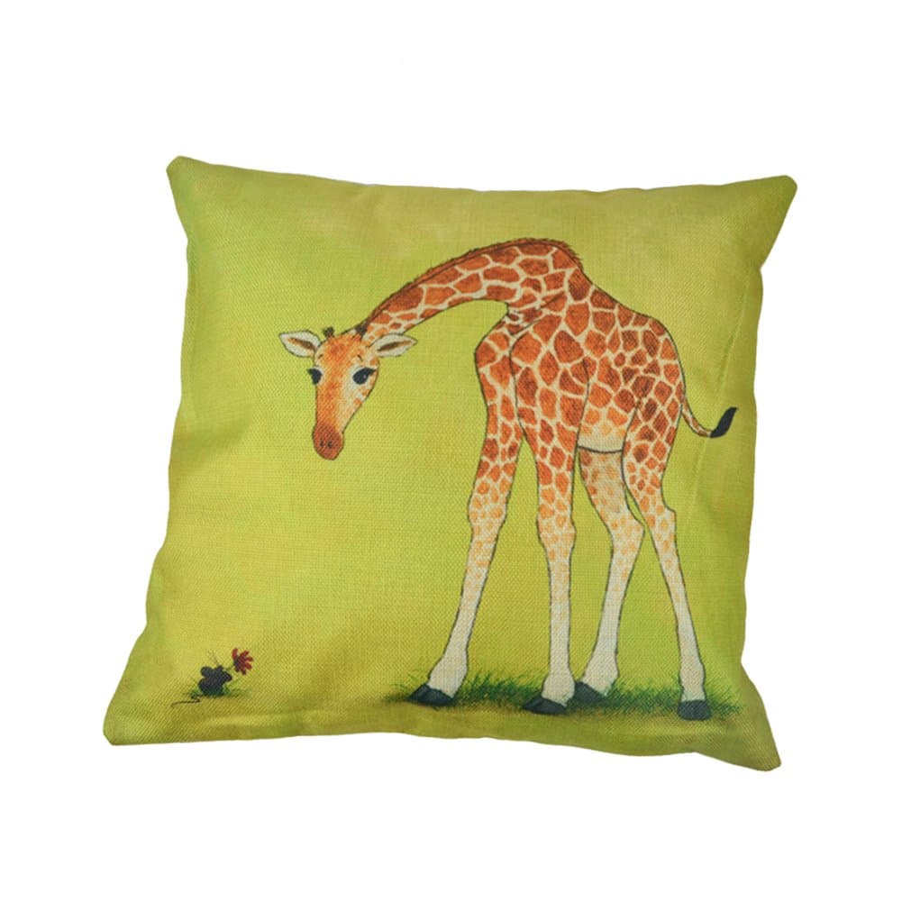 Cushion Pillow Case ,18 x 18 Retro Giraffe Personalized Square Cotton Linen Pillowcase Sofa Decorative Cushion Cover Bedding Home Decor Throw Pillow Cover - Green