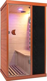 OUTEXER 1 Person Sauna Far Infrared Sauna 1200W Indoor Home Sauna Low EMF 110V with Control Panel 7 Color Light 28.7 * 35.2 * 61.4 inch