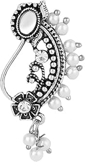 I Jewels Navratri Ethnic Silver Oxidised Non Piercing Maharashtrian Nath For Women