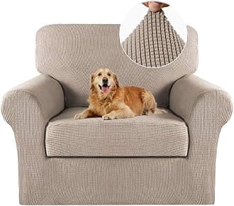 Turquoize Chair Slipcover 2 Piece Sofa Covers Skid Resistance Jacquard Spandex Couch Covers, Knitted Jacquard, High Stretch, Couch Slipcover/Protector/Shield for Dog Cat Pets(Chair, Sand)