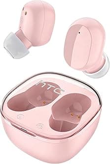 HTC True Wireless Earbuds 6 Bluetooth 5.3 in Ear Stereo Headphones Touch Control with Built-in Microphone, Wireless Noise Cancelling Earbuds 22H Playtime with Charging Case for Android and iOS- Pink
