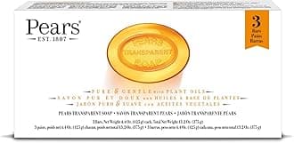 Pears Glycerin Soap, Transparent Amber Value Pack – Pure & Gentle Cleanser with Natural Oils, 3 Bars, 4.4 Oz Ea