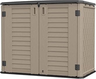 KINYING Outdoor Storage Shed - Horizontal Storage Cabinet Waterproof for Garden, Patio, Backyard, Storage Box for Easy Storage of Garbage Cans, Tools, Lawn Mower, 35 Cubic Feet,Dark Brown