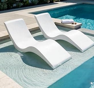 Aqua Outdoors Pool Chaise Lounge Chairs for Ledge & Shelf, Water-Weighted Pool Lounger for Depths Up to 9”, No Screw Plugs & Tools Needed, Classic White Ledge Lounger, Set of 2