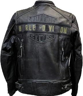 Mens Motorcycle Passing Link Triple Vent Distressed Black Cowhide Leather Jacket with Dual Vents (US, Alpha, X-Large, Regular, Regular)