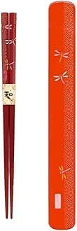 JapanBargain 3688, Travel Chopsticks with Case Reusable Chinese Korean Japanese Bamboo Portable Chop Sticks Utensil Dishwasher Safe Made in Japan, Red Dragonfly