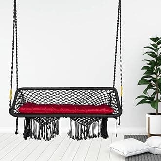 Swingzy Make in India Premium Large Double Seater Swing Chair Hanging Hammock Chair for Home, Indoor, Outdoor, Patio, Balcony, Garden/2 Seater Swing/Jhula for Adults/Free Accessories Included Black