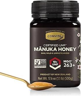 Comvita Manuka Honey UMF 10+ (MGO 263+) - Raw Manuka Honey New Zealand, Pure & Unpasteurized, Superfood for Immune Health, Use in Tea, Wild, Monofloral, Non-GMO - 500g (17.6 oz)