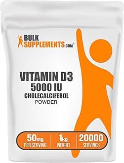 BulkSupplements.com Vitamin D3 Powder - Cholecalciferol, Vitamin D Supplements, Vitamin D3 5000 IU - Gluten Free, 50mg (125mcg of Vitamin D3) per Serving, 5kg (11 lbs) (Pack of 5)