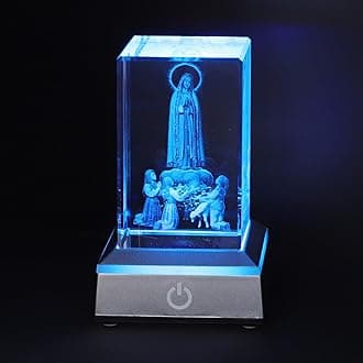 Our Lady of Fatima Crystal Inner Carved Statue with LED Light Base Collection Decorative Religious Sculpture Figurine Catholic Religious Gifts