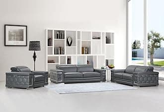 Blackjack Furniture Usry Top Grain Italian Leather Upholstered Living Room 3 Piece Set Chair, Loveseat, Sofa Set, Anchor Gray