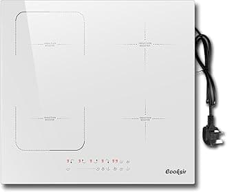 60CM Induction Hob White, 4 Burner Induction Hob with Plug 13 amp, 2800W Electric Hob 220V, 60CM Hob Induction with Timer, Safety Lock, Boost, Keep Warm, Pause