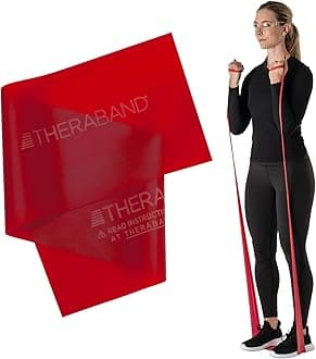 TheraBand Professional Latex Resistance Bands for Rehabilitation, Portable Fitness and Workout, Home Exercise, 5 Foot, Red, Medium, Beginner Level 3, Individual Package