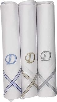Concerto Men's Fine Cotton (White) Embroidered Initial Handkerchief (Pack of 3) (Size 48 cms * 48 cms) - (A-Z)