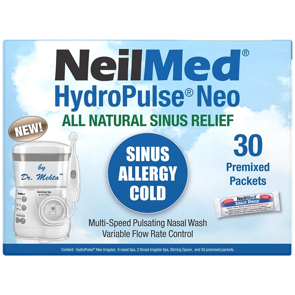 HydroPulse Neo. Multi-Speed Electric Pulsating Nasal Sinus Irrigation System with 30 Sinus Rinse Premixed Packets.