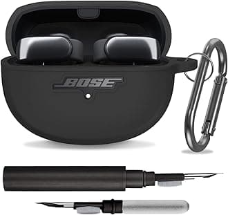 Silicone Case Cover for New Bose Ultra Open Earbuds, Shockproof Protective Skin Case with 3-in-1 Cleaner Kit & Carabiner (Black, LED & Logo Visible)