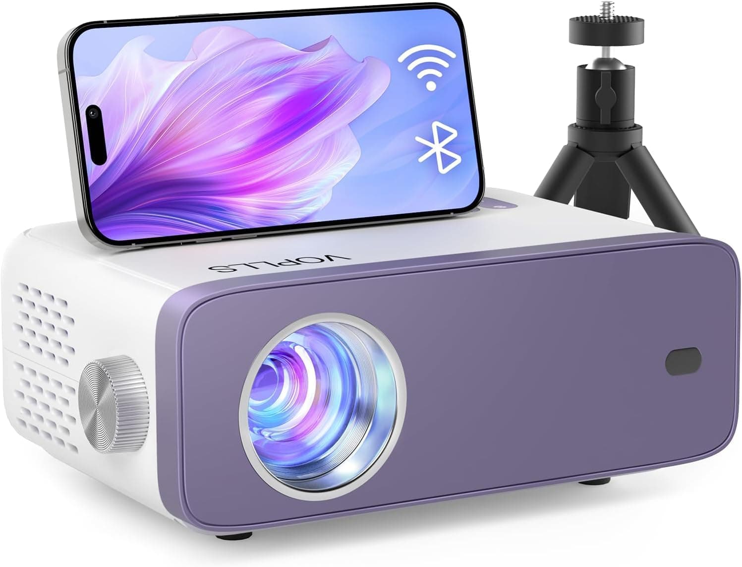 Mini Projector, VOPLLS 1080P Full HD WiFi Bluetooth Portable Projector, Outdoor Home Theater Movie Video Projector, 50% Zoom, Compatible with HDMl, USB, AV, Smartphone (15000L)