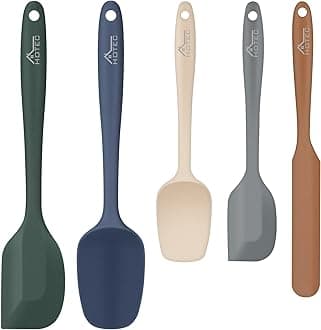 HOTEC Heat Resistant 600℉ BPA-Free Silicone Rubber Spatula Set for Baking, Cooking, and Mixing Non Stick Dishwasher Safe, Neutral Set of 5