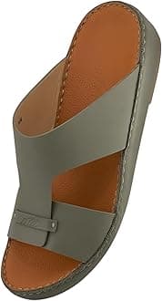 AL NAHHAM Handmade Arabic Men's Slippers | Outdoor Arabic Sandals For Men | Flip Flops Open Toe | Full Genuine Softy Leather | New Arabic Design | Tan Footbed | Comfortable & LightWeight