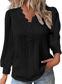 Long Sleeve Shirts for Women 2024 V Neck Lace Tops Business Casual Dressy Blouses Work Oversized Shirts Fall Clothes