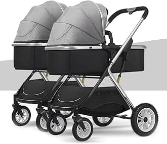 YCKEGEWDouble Stroller for Toddlers Side by Side,Two-Way Baby Stroller Twins Pushchair-Detachable,High Landscape Seat and Adjustable Canopy (Color : Dark Gray)