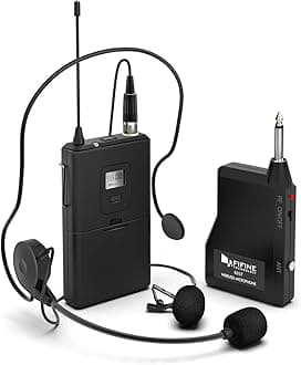 Wireless Microphone System,Fifine Wireless Microphone set with Headset/Lavalier Lapel Mics, Beltpack Transmitter/Receiver,Ideal for Teaching, Preaching and Public Speaking Applications.(K037B)