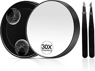 30X Magnifying Mirror, Magnifying Mirror Suction Cup, Travel Makeup Mirrors with Precise Tweezers, Compact Mirrors for The Removal of Female Facial Hair, 3.5 Inches (Black)