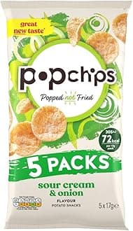 popchips - Sour Cream Popped Potato Chips 17 grams (Pack of 5) - Popped not Fried, No Artificial Flavours or Colours, Suitable for Vegans