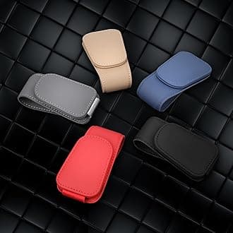 KanSmart Sunglass Holder for Car Visor Sunglasses Clip Magnetic Leather Glasses Eyeglass Holder Truck Car Interior Accessories Universal for Woman Man -Beige