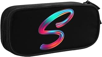 Cute Initial Pencil Case for Kids Students, Large Capacity Pencil Pouch for Boys Girls, Letter Design Pencil Box Pen Bag Office Stationery Organizer, Rainbow Letter S