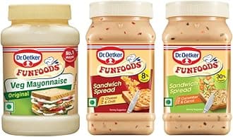 Dr. Oetker FunFoods Mayonnaise and Sandwich Spread Combo - Veg Mayo Original 250g, Cucumber & Carrot Sandwich Spread 250g and Cheese Chilli Sandwich Spread 250 Grams