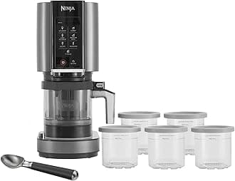 CREAMi 7 Pre-Set Programme Ice Cream & Frozen Dessert Maker With 5 Additional Dessert Tubs With Lids And Ice Cream Scoop (NC300UKCO) - Black & Silver