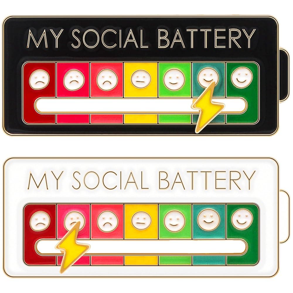 2PCS MY SOCIAL BATTERY, Mood Conversion Brooch Pin, Creative Expression Pin Brooch Badge Lapel Pin