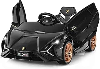 COSTWAY 12V Kids Electric Ride on Car with Remote Control, LED Lights, MP3, Music, Spring Suspension, Licensed Lamborghini Battery Powered Toy Vehicle for Boys and Girls (Black)